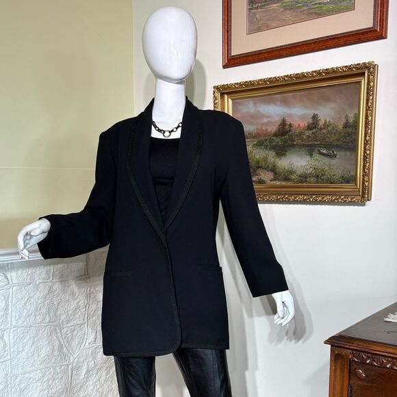 Sarah Johnson Tuxedo Style Black Crepe Blazer Jacket - Picture 2 of 7